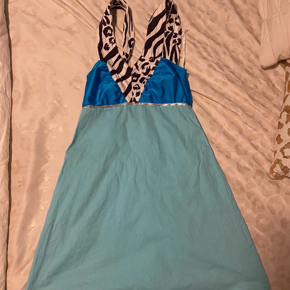 Teal & zebra dress